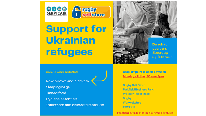 Rugby Self Store taking donations on behalf of Ukrainian refugees